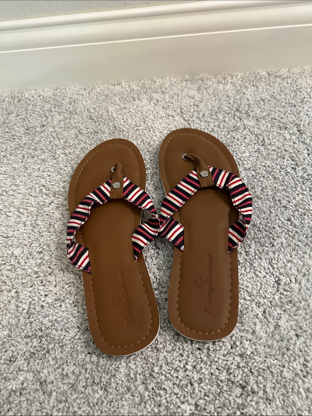 Tommy Bahama Brown Sandal with Red, White & Blue Striped Straps
